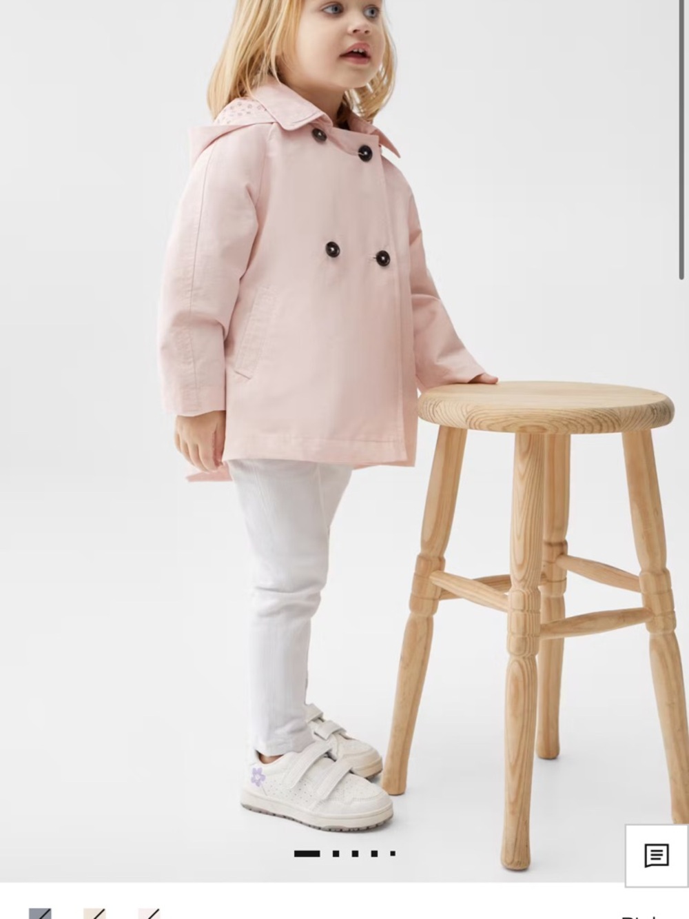 MANGO Little Girls' Double-Breasted Pink Hooded Coat Size 9-12M NWT